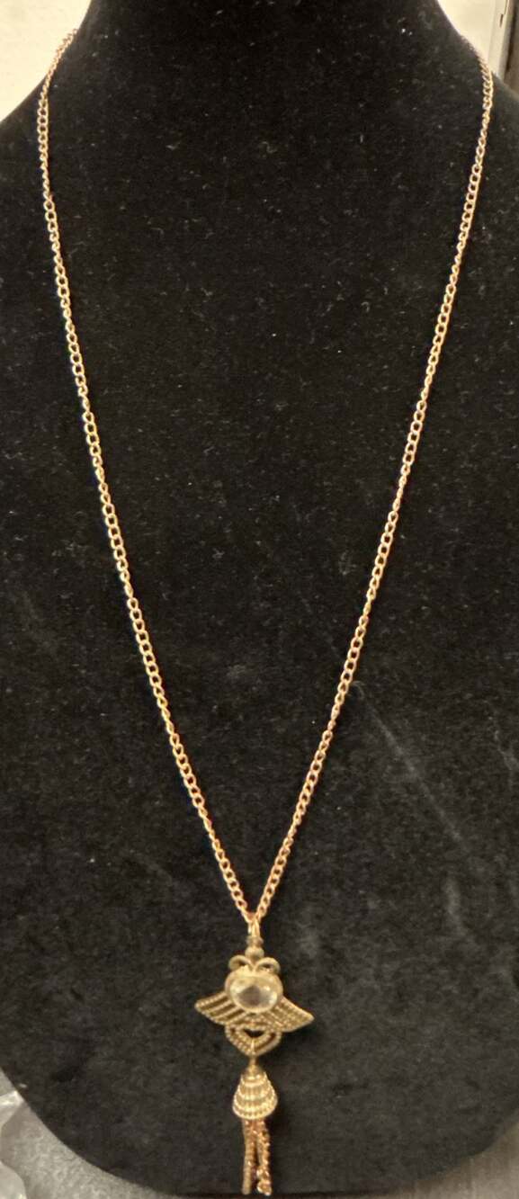 Unbranded Gold Tone Crystal Filigree Pendant Necklace with Tassel